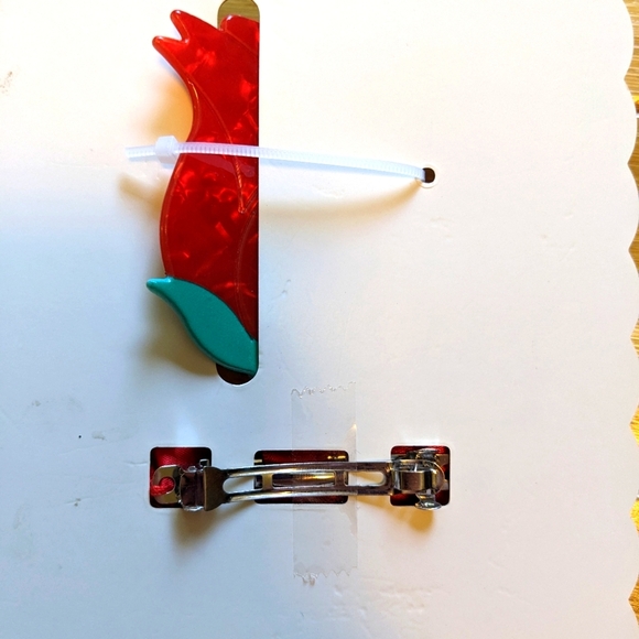 Red Rose Hair Claw Clip And Satin Bow Barrette Set Belle Disney New Accessories - Picture 3 of 6